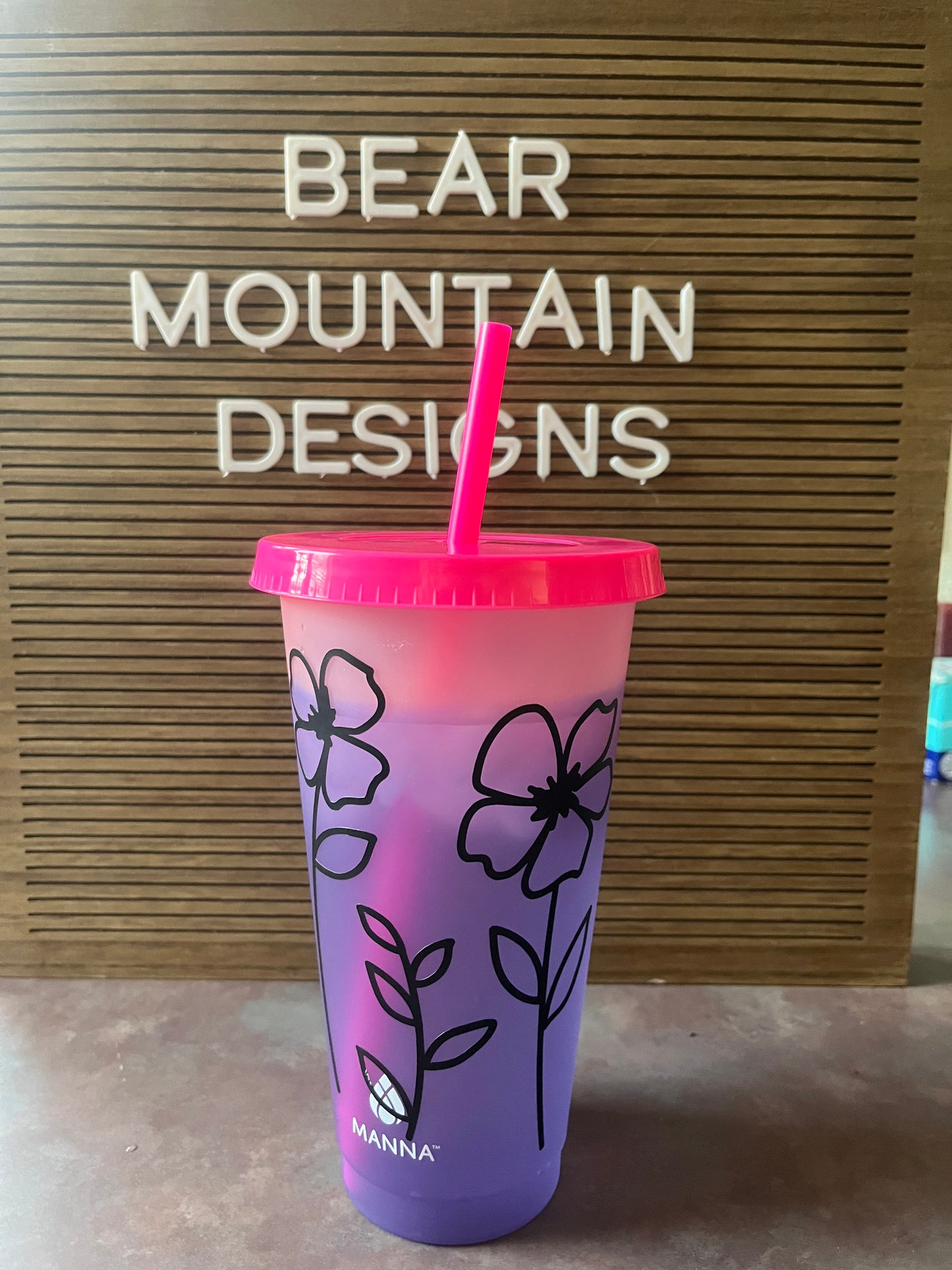 Pink flower color changing cup