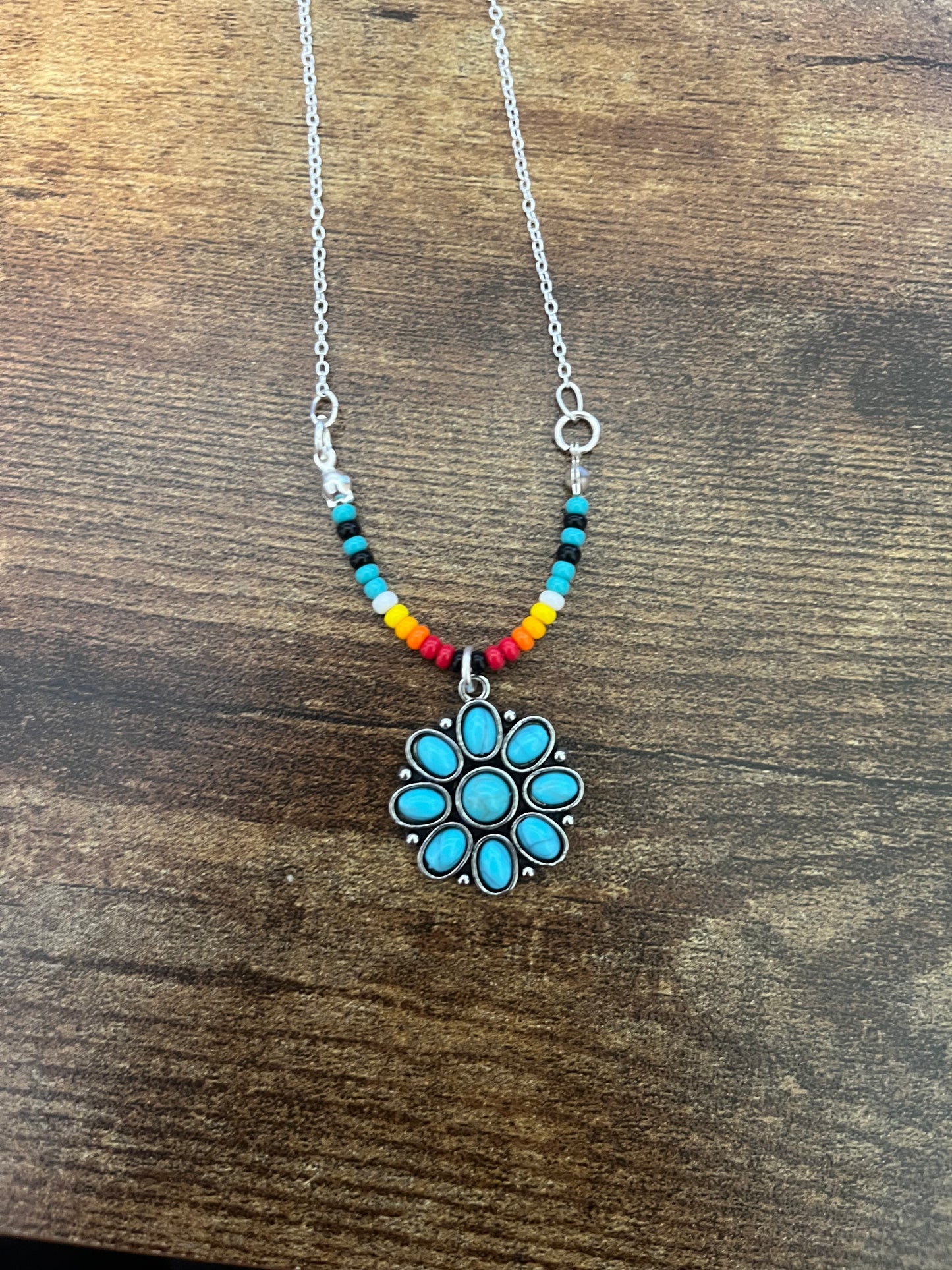 Turquoise flower chain necklace