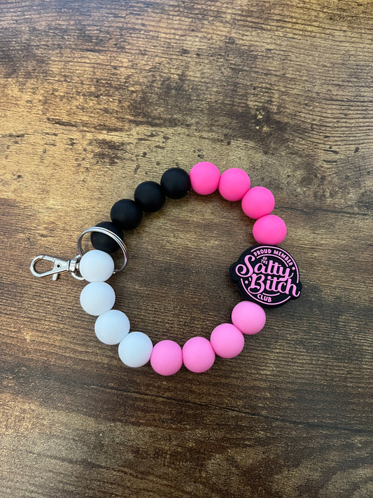 Pink and black salty bitch wristlet keychain