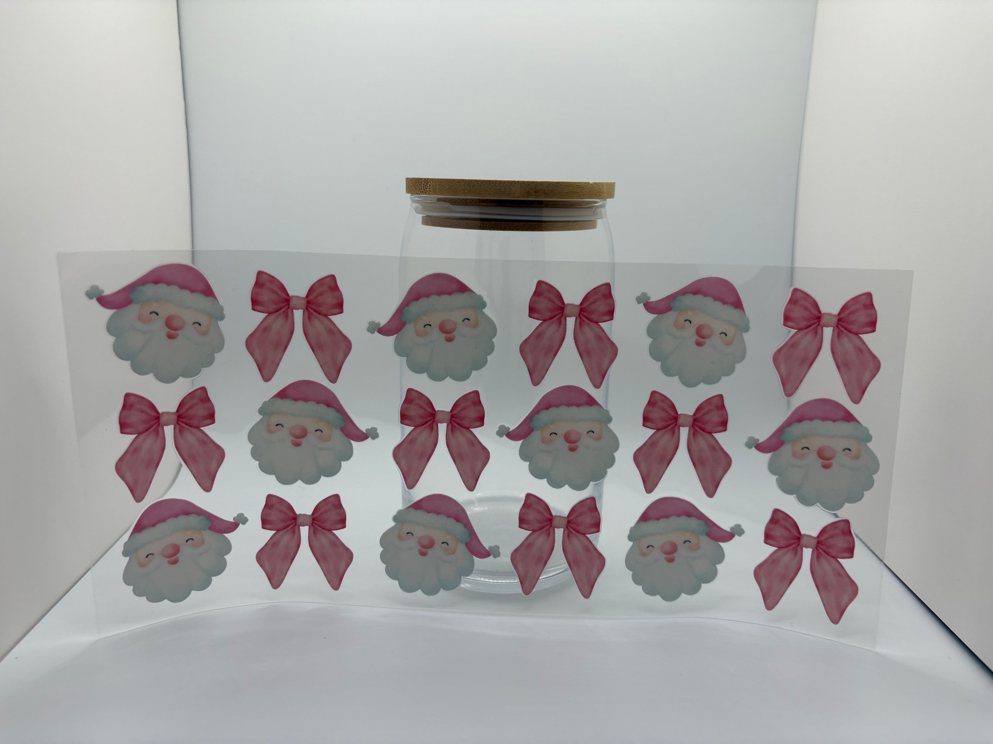 16 oz pink santa and bow cup