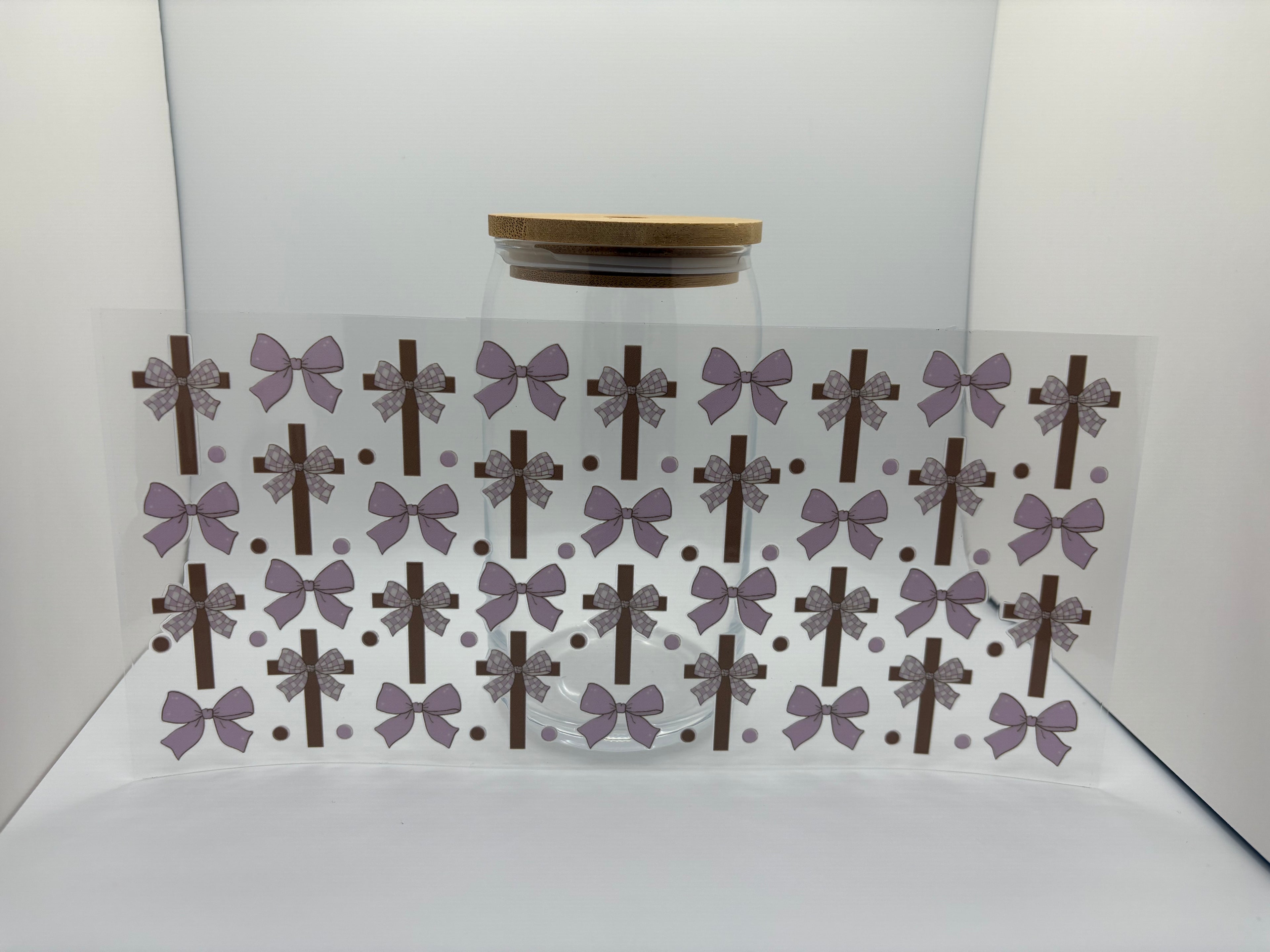 16 oz purple bow cross cup