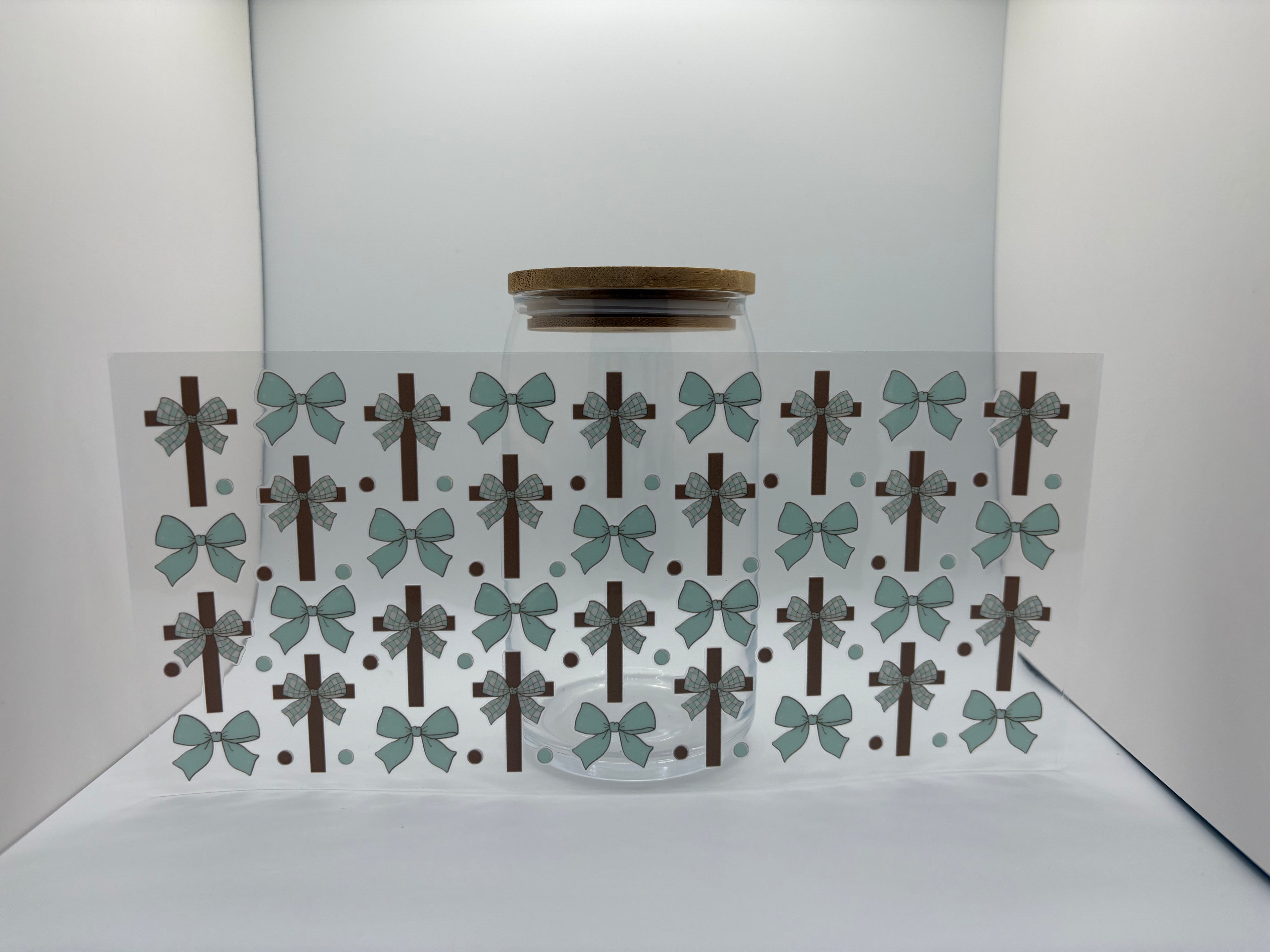 16 oz blue bow cross cup